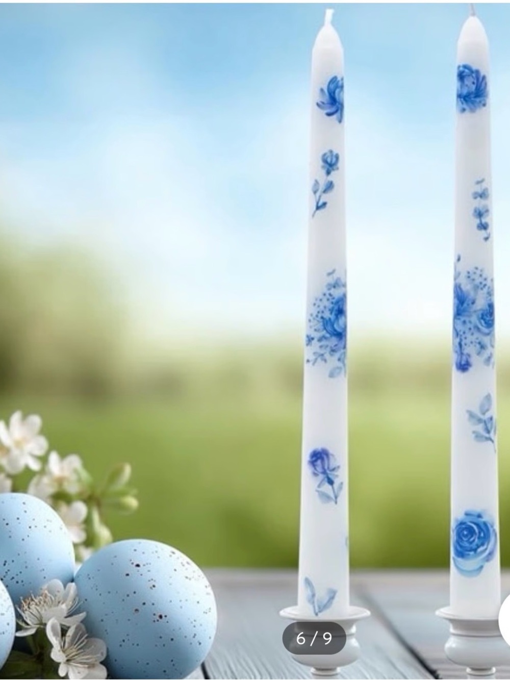 My Texas House Blue Floral Taper Candles  White and Blue Holiday Candles new